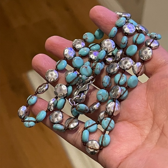Lucky Brand howlite turquoise silver tone spacer bead necklace - Picture 6 of 6